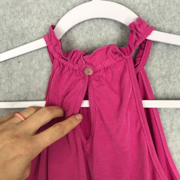 Green Envelope Tank Top Small Pink Halter Ruffle Flowy Soft Stretch Modal Resort - Picture 8 of 10